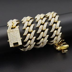 19mm iced out gold plated thorn Cuban link necklace with sparkling rhinestones for men