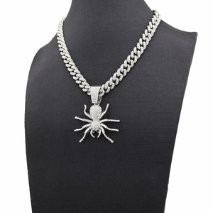 Hip hop spider pendant necklace with iced out silver Cuban link chain for men