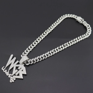 Collier cubain hip hop pour homme avec pendentif lettre serti de cristaux scintillants