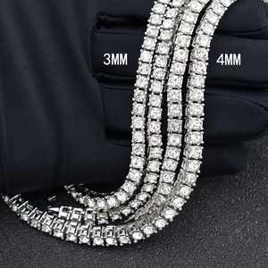 Classic silver tennis chain necklace with 3mm and 4mm round-cut cubic zirconia in four-claw setting