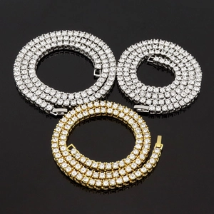 Hip Hop Single Row Rhinestone Tennis Chain Necklace For Men Women Alloy Shiny Bling Jewelry Gift