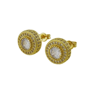 Hiphop gold stud earrings with micro-paved cubic zirconia and hollow ice crystal design