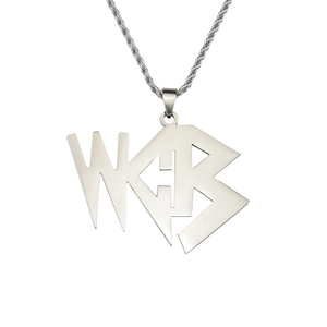 Collier hip hop en acier titane argenté avec pendentif lettre WKB et chaîne torsadée