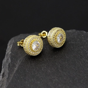 Round Stud Earrings With Copper Base And Zirconia Iced Out Hip Hop Style For Men Women Luxury Fashion Jewelry Earrings