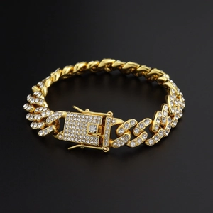 Chaîne Cubaine Iced Out Collier Bracelet Alliage de Zinc Strass Bijoux Hip Hop pour Hommes Femmes Accessoires Streetwear