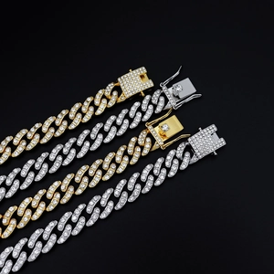 Chaînes cubaines hip hop 12mm dorées et argentées avec fermoir de luxe serti