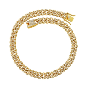 Chaîne cubaine 12mm plaquée or sertie de cristaux brillants pour style hip hop