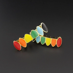 Hip Hop Rainbow Enamel Teeth Grillz Set Gold Silver Plated Copper Tooth Grills For Men Women Cosplay Body Jewelry