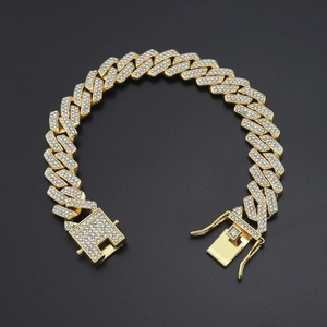 Gouden 14mm brede diamanten Cubaanse schakelarmband met veilige baksluiting