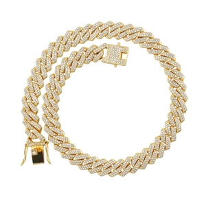 14mm gouden Cubaanse schakelketting met dubbele rij diamanten voor een hiphop uitstraling