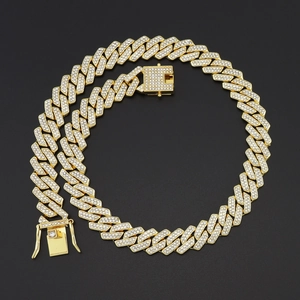 Hip Hop Legering Cubaanse Schakelketting Ketting Armband Met Strass Glimmende Sieraden Goud Zilver Roségoud Voor Heren Dames