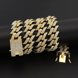 Collier Chaîne Cubaine Hiphop en Alliage Plein de Strass Épines Chaîne Bijoux Streetwear Exagérés pour Hommes Femmes Fête