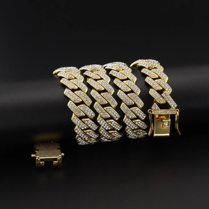 Gouden 14mm hiphop cubaanse schakelketting met dubbele rij glanzende diamanten