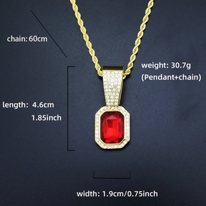 Detail view of hip hop pendant with dimensions 1.85 by 0.75 inches and 60cm twist chain