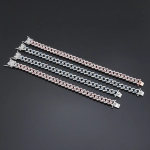 8mm Cuban Link Armband mit Zirkonia Diamanten in Pink und Blau für Hip-Hop-Style