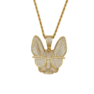Collier Pendentif Bouledogue Français Hip Hop Iced Out Cuivre Zirconia Animal Lunettes de Soleil Bijoux Street Style Pour Hommes Femmes