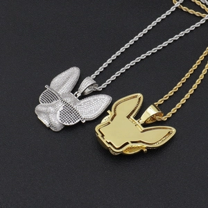 Collier pendentif bouledogue français hip hop en or et argent avec sertissage de zircon