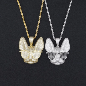 Colliers hip hop avec pendentif bouledogue français en finitions or et argent