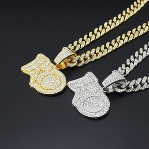 Hip-Hop KO Buchstaben-Halsketten in Gold und Silber mit Kristallen und Panzerkette