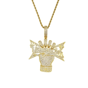 Hip hop pendant necklace in gold finish with micro-paved zircons and Really Rich text