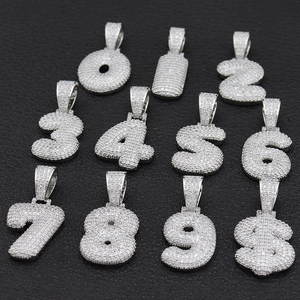 Pendentifs chiffres 0-9 et dollar argentés avec cristaux de zircone cubique blancs