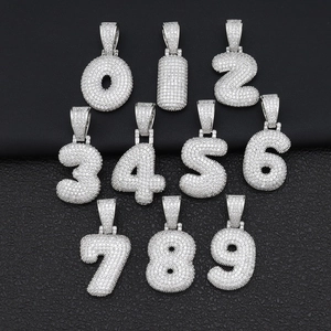 Collier Pendentif Chiffre Bulle Hip Hop Iced Out Homme Femme Cuivre Strass 0-9 Signe Dollar Charme Chaîne Corde Bijoux