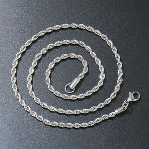 Silver 3mm stainless steel rope chain necklace with polished texture and lobster clasp