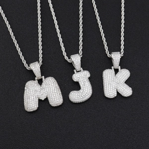 Pendenti Hip Hop lettere M J K con zirconi micro pave su catene a corda argentate