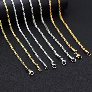 Detail of 3mm stainless steel rope chains in gold and silver with lobster clasps