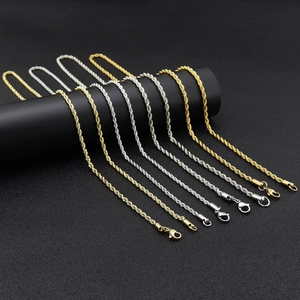 3mm stainless steel rope chain necklaces in gold and silver finish with lobster clasp