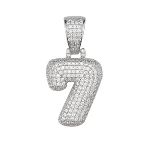 Pendentif Hip Hop numéro 7 serti de zircons cubiques avec finition en argent poli