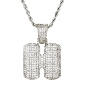 Collana con ciondolo a lettera H con zirconi cubici e catena a corda in finitura argento