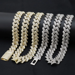 Chaîne cubaine 13mm or et argent avec zircons baguette collier hip hop luxueux
