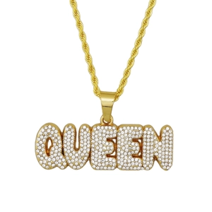 Χιπ χοπ χρυσό κολιέ με μενταγιόν QUEEN και λαμπερά στρας πάνω σε αλυσίδα τύπου σχοινιού
