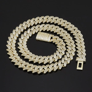 Chaîne Maille Gourmette Hip Hop Cuivre Zircon Baguette Iced Out Bijoux pour Hommes Accessoire Streetwear