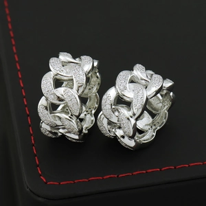 Hip hop style 13mm silver cuban link ring encrusted with white cubic zirconia stones
