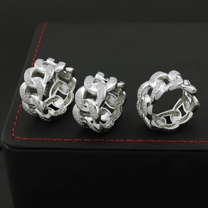 Mens 13mm Cuban link ring with iced out cubic zirconia stones in hip hop style