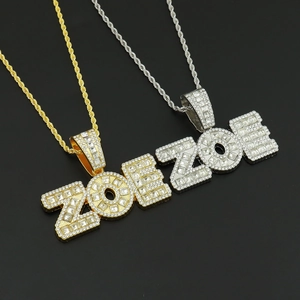 Pendentifs lettre ZOE style hip-hop avec grosses chaînes torsadées en or et argent