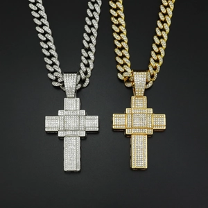 Hip Hop Iced Out Σταυρός Μενταγιόν Κολιέ Κράμα Στρας Σχεδιασμός με Σκαλοπάτια Χρυσό Ασημί Ανδρικά Γυναικεία Κοσμήματα Streetwear Δώρο