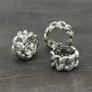 Hip hop style silver Cuban link ring with 13mm iced out cubic zirconia stones for men