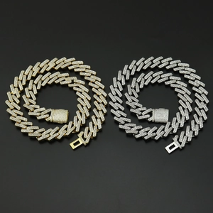 Colliers chaîne cubaine 14mm en or et argent avec zircons sertis style hip-hop chic