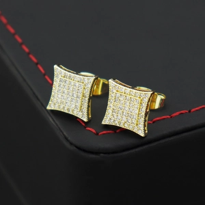 Hip Hop Square Pave Zirconia Stud Earrings For Men Women Copper Geometric Inlaid Bling Earrings Jewelry Gift