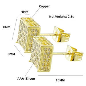 Detailed size specifications of square copper stud earrings with AAA zircon inlay