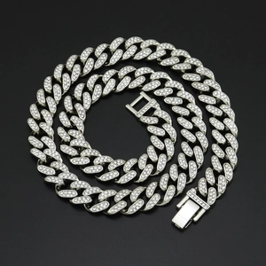 Hip Hop Iced Out Cuban Link Chain Necklace Alloy Rhinestone Paved Thick Choker For Men Retro Street Fashion Jewelry