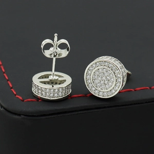 Boucles d'oreilles hip hop pour hommes avec zircons AAA ronds et finition argentée