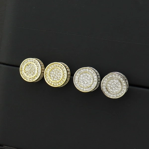 Boucles d'oreilles hip hop rondes en or et argent avec micro-pavage complet de zircon