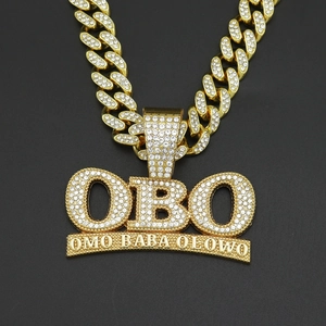 Hip Hop OBO Letter Pendant Necklace For Men Women Gold Plated Full Rhinestone Alloy Cuban Chain Street Fashion Jewelry
