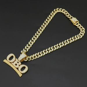 Hip hop gold Cuban chain necklace with iced out OBO and OMO BABA OLOWO letter pendant