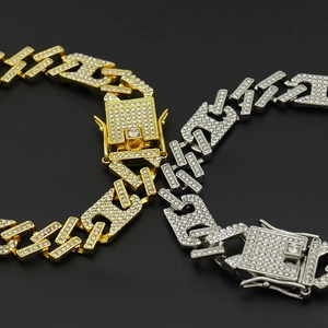 Bracelets à mailles cubaines 11mm dorés et argentés avec cristaux brillants style Hip Hop