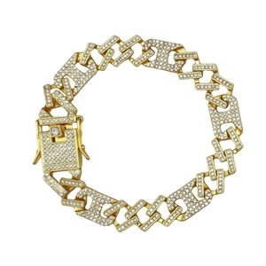 Bracelet cubain 11mm pour homme plaqué or avec pavé complet de cristaux style hip hop